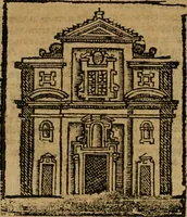 An illustration from Descrittione di Roma antica e moderna : nella quale si contengono chiese, monasterij, hospedali, compagnie, collegij e seminarij, tempij, teatri, anfiteatri, naumachie, cerchi, fori, curie, palazzi, e statue, librerie, musei, pitture, sculture, & i nomi de gli artefici : indice de'sommi pontefici, imperatori e duchi : con due copiosissime tauole (1643)