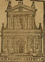 An illustration from Descrittione di Roma antica e moderna : nella quale si contengono chiese, monasterij, hospedali, compagnie, collegij e seminarij, tempij, teatri, anfiteatri, naumachie, cerchi, fori, curie, palazzi, e statue, librerie, musei, pitture, sculture, & i nomi de gli artefici : indice de'sommi pontefici, imperatori e duchi : con due copiosissime tauole (1643)
