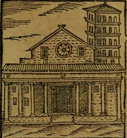 An illustration from Descrittione di Roma antica e moderna : nella quale si contengono chiese, monasterij, hospedali, compagnie, collegij e seminarij, tempij, teatri, anfiteatri, naumachie, cerchi, fori, curie, palazzi, e statue, librerie, musei, pitture, sculture, & i nomi de gli artefici : indice de'sommi pontefici, imperatori e duchi : con due copiosissime tauole (1643)