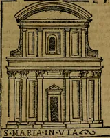 An illustration from Descrittione di Roma antica e moderna : nella quale si contengono chiese, monasterij, hospedali, compagnie, collegij e seminarij, tempij, teatri, anfiteatri, naumachie, cerchi, fori, curie, palazzi, e statue, librerie, musei, pitture, sculture, & i nomi de gli artefici : indice de'sommi pontefici, imperatori e duchi : con due copiosissime tauole (1643)