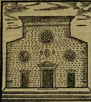 An illustration from Descrittione di Roma antica e moderna : nella quale si contengono chiese, monasterij, hospedali, compagnie, collegij e seminarij, tempij, teatri, anfiteatri, naumachie, cerchi, fori, curie, palazzi, e statue, librerie, musei, pitture, sculture, & i nomi de gli artefici : indice de'sommi pontefici, imperatori e duchi : con due copiosissime tauole (1643)