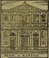 An illustration from Descrittione di Roma antica e moderna : nella quale si contengono chiese, monasterij, hospedali, compagnie, collegij e seminarij, tempij, teatri, anfiteatri, naumachie, cerchi, fori, curie, palazzi, e statue, librerie, musei, pitture, sculture, & i nomi de gli artefici : indice de'sommi pontefici, imperatori e duchi : con due copiosissime tauole (1643)