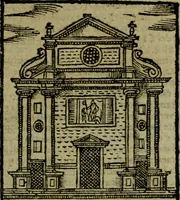 An illustration from Descrittione di Roma antica e moderna : nella quale si contengono chiese, monasterij, hospedali, compagnie, collegij e seminarij, tempij, teatri, anfiteatri, naumachie, cerchi, fori, curie, palazzi, e statue, librerie, musei, pitture, sculture, & i nomi de gli artefici : indice de'sommi pontefici, imperatori e duchi : con due copiosissime tauole (1643)