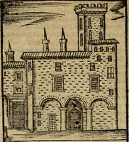 An illustration from Descrittione di Roma antica e moderna : nella quale si contengono chiese, monasterij, hospedali, compagnie, collegij e seminarij, tempij, teatri, anfiteatri, naumachie, cerchi, fori, curie, palazzi, e statue, librerie, musei, pitture, sculture, & i nomi de gli artefici : indice de'sommi pontefici, imperatori e duchi : con due copiosissime tauole (1643)
