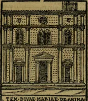 An illustration from Descrittione di Roma antica e moderna : nella quale si contengono chiese, monasterij, hospedali, compagnie, collegij e seminarij, tempij, teatri, anfiteatri, naumachie, cerchi, fori, curie, palazzi, e statue, librerie, musei, pitture, sculture, & i nomi de gli artefici : indice de'sommi pontefici, imperatori e duchi : con due copiosissime tauole (1643)