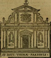 An illustration from Descrittione di Roma antica e moderna : nella quale si contengono chiese, monasterij, hospedali, compagnie, collegij e seminarij, tempij, teatri, anfiteatri, naumachie, cerchi, fori, curie, palazzi, e statue, librerie, musei, pitture, sculture, & i nomi de gli artefici : indice de'sommi pontefici, imperatori e duchi : con due copiosissime tauole (1643)