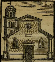 An illustration from Descrittione di Roma antica e moderna : nella quale si contengono chiese, monasterij, hospedali, compagnie, collegij e seminarij, tempij, teatri, anfiteatri, naumachie, cerchi, fori, curie, palazzi, e statue, librerie, musei, pitture, sculture, & i nomi de gli artefici : indice de'sommi pontefici, imperatori e duchi : con due copiosissime tauole (1643)