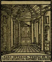 An illustration from Descrittione di Roma antica e moderna : nella quale si contengono chiese, monasterij, hospedali, compagnie, collegij e seminarij, tempij, teatri, anfiteatri, naumachie, cerchi, fori, curie, palazzi, e statue, librerie, musei, pitture, sculture, & i nomi de gli artefici : indice de'sommi pontefici, imperatori e duchi : con due copiosissime tauole (1643)
