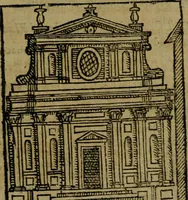 An illustration from Descrittione di Roma antica e moderna : nella quale si contengono chiese, monasterij, hospedali, compagnie, collegij e seminarij, tempij, teatri, anfiteatri, naumachie, cerchi, fori, curie, palazzi, e statue, librerie, musei, pitture, sculture, & i nomi de gli artefici : indice de'sommi pontefici, imperatori e duchi : con due copiosissime tauole (1643)