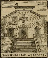 An illustration from Descrittione di Roma antica e moderna : nella quale si contengono chiese, monasterij, hospedali, compagnie, collegij e seminarij, tempij, teatri, anfiteatri, naumachie, cerchi, fori, curie, palazzi, e statue, librerie, musei, pitture, sculture, & i nomi de gli artefici : indice de'sommi pontefici, imperatori e duchi : con due copiosissime tauole (1643)