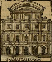 An illustration from Descrittione di Roma antica e moderna : nella quale si contengono chiese, monasterij, hospedali, compagnie, collegij e seminarij, tempij, teatri, anfiteatri, naumachie, cerchi, fori, curie, palazzi, e statue, librerie, musei, pitture, sculture, & i nomi de gli artefici : indice de'sommi pontefici, imperatori e duchi : con due copiosissime tauole (1643)