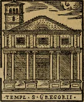 Picture 118 of 366 from Descrittione di Roma antica e moderna : nella quale si contengono chiese, monasterij, hospedali, compagnie, collegij e seminarij, tempij, teatri, anfiteatri, naumachie, cerchi, fori, curie, palazzi, e statue, librerie, musei, pitture, sculture, & i nomi de gli artefici : indice de'sommi pontefici, imperatori e duchi : con due copiosissime tauole (1643), leaf 339
