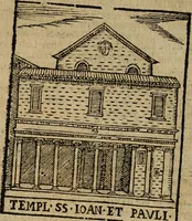 An illustration from Descrittione di Roma antica e moderna : nella quale si contengono chiese, monasterij, hospedali, compagnie, collegij e seminarij, tempij, teatri, anfiteatri, naumachie, cerchi, fori, curie, palazzi, e statue, librerie, musei, pitture, sculture, & i nomi de gli artefici : indice de'sommi pontefici, imperatori e duchi : con due copiosissime tauole (1643)