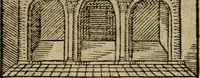 An illustration from Descrittione di Roma antica e moderna : nella quale si contengono chiese, monasterij, hospedali, compagnie, collegij e seminarij, tempij, teatri, anfiteatri, naumachie, cerchi, fori, curie, palazzi, e statue, librerie, musei, pitture, sculture, & i nomi de gli artefici : indice de'sommi pontefici, imperatori e duchi : con due copiosissime tauole (1643)