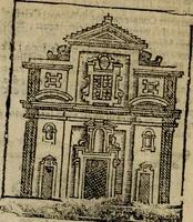 An illustration from Descrittione di Roma antica e moderna : nella quale si contengono chiese, monasterij, hospedali, compagnie, collegij e seminarij, tempij, teatri, anfiteatri, naumachie, cerchi, fori, curie, palazzi, e statue, librerie, musei, pitture, sculture, & i nomi de gli artefici : indice de'sommi pontefici, imperatori e duchi : con due copiosissime tauole (1643)