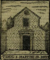 An illustration from Descrittione di Roma antica e moderna : nella quale si contengono chiese, monasterij, hospedali, compagnie, collegij e seminarij, tempij, teatri, anfiteatri, naumachie, cerchi, fori, curie, palazzi, e statue, librerie, musei, pitture, sculture, & i nomi de gli artefici : indice de'sommi pontefici, imperatori e duchi : con due copiosissime tauole (1643)