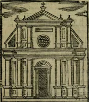 An illustration from Descrittione di Roma antica e moderna : nella quale si contengono chiese, monasterij, hospedali, compagnie, collegij e seminarij, tempij, teatri, anfiteatri, naumachie, cerchi, fori, curie, palazzi, e statue, librerie, musei, pitture, sculture, & i nomi de gli artefici : indice de'sommi pontefici, imperatori e duchi : con due copiosissime tauole (1643)