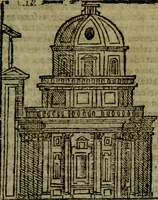 An illustration from Descrittione di Roma antica e moderna : nella quale si contengono chiese, monasterij, hospedali, compagnie, collegij e seminarij, tempij, teatri, anfiteatri, naumachie, cerchi, fori, curie, palazzi, e statue, librerie, musei, pitture, sculture, & i nomi de gli artefici : indice de'sommi pontefici, imperatori e duchi : con due copiosissime tauole (1643)