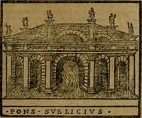 An illustration from Descrittione di Roma antica e moderna : nella quale si contengono chiese, monasterij, hospedali, compagnie, collegij e seminarij, tempij, teatri, anfiteatri, naumachie, cerchi, fori, curie, palazzi, e statue, librerie, musei, pitture, sculture, & i nomi de gli artefici : indice de'sommi pontefici, imperatori e duchi : con due copiosissime tauole (1643)