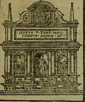 An illustration from Descrittione di Roma antica e moderna : nella quale si contengono chiese, monasterij, hospedali, compagnie, collegij e seminarij, tempij, teatri, anfiteatri, naumachie, cerchi, fori, curie, palazzi, e statue, librerie, musei, pitture, sculture, & i nomi de gli artefici : indice de'sommi pontefici, imperatori e duchi : con due copiosissime tauole (1643)
