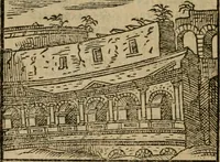 An illustration from Descrittione di Roma antica e moderna : nella quale si contengono chiese, monasterij, hospedali, compagnie, collegij e seminarij, tempij, teatri, anfiteatri, naumachie, cerchi, fori, curie, palazzi, e statue, librerie, musei, pitture, sculture, & i nomi de gli artefici : indice de'sommi pontefici, imperatori e duchi : con due copiosissime tauole (1643)