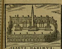 An illustration from Descrittione di Roma antica e moderna : nella quale si contengono chiese, monasterij, hospedali, compagnie, collegij e seminarij, tempij, teatri, anfiteatri, naumachie, cerchi, fori, curie, palazzi, e statue, librerie, musei, pitture, sculture, & i nomi de gli artefici : indice de'sommi pontefici, imperatori e duchi : con due copiosissime tauole (1643)