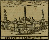 An illustration from Descrittione di Roma antica e moderna : nella quale si contengono chiese, monasterij, hospedali, compagnie, collegij e seminarij, tempij, teatri, anfiteatri, naumachie, cerchi, fori, curie, palazzi, e statue, librerie, musei, pitture, sculture, & i nomi de gli artefici : indice de'sommi pontefici, imperatori e duchi : con due copiosissime tauole (1643)