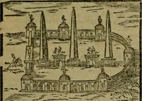 An illustration from Descrittione di Roma antica e moderna : nella quale si contengono chiese, monasterij, hospedali, compagnie, collegij e seminarij, tempij, teatri, anfiteatri, naumachie, cerchi, fori, curie, palazzi, e statue, librerie, musei, pitture, sculture, & i nomi de gli artefici : indice de'sommi pontefici, imperatori e duchi : con due copiosissime tauole (1643)