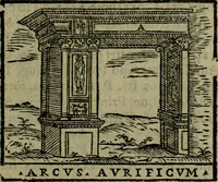 An illustration from Descrittione di Roma antica e moderna : nella quale si contengono chiese, monasterij, hospedali, compagnie, collegij e seminarij, tempij, teatri, anfiteatri, naumachie, cerchi, fori, curie, palazzi, e statue, librerie, musei, pitture, sculture, & i nomi de gli artefici : indice de'sommi pontefici, imperatori e duchi : con due copiosissime tauole (1643)