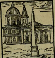 An illustration from Descrittione di Roma antica e moderna : nella quale si contengono chiese, monasterij, hospedali, compagnie, collegij e seminarij, tempij, teatri, anfiteatri, naumachie, cerchi, fori, curie, palazzi, e statue, librerie, musei, pitture, sculture, & i nomi de gli artefici : indice de'sommi pontefici, imperatori e duchi : con due copiosissime tauole (1643)