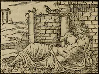 An illustration from Descrittione di Roma antica e moderna : nella quale si contengono chiese, monasterij, hospedali, compagnie, collegij e seminarij, tempij, teatri, anfiteatri, naumachie, cerchi, fori, curie, palazzi, e statue, librerie, musei, pitture, sculture, & i nomi de gli artefici : indice de'sommi pontefici, imperatori e duchi : con due copiosissime tauole (1643)