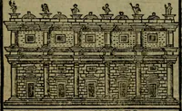 An illustration from Descrittione di Roma antica e moderna : nella quale si contengono chiese, monasterij, hospedali, compagnie, collegij e seminarij, tempij, teatri, anfiteatri, naumachie, cerchi, fori, curie, palazzi, e statue, librerie, musei, pitture, sculture, & i nomi de gli artefici : indice de'sommi pontefici, imperatori e duchi : con due copiosissime tauole (1643)