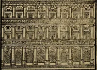 An illustration from Descrittione di Roma antica e moderna : nella quale si contengono chiese, monasterij, hospedali, compagnie, collegij e seminarij, tempij, teatri, anfiteatri, naumachie, cerchi, fori, curie, palazzi, e statue, librerie, musei, pitture, sculture, & i nomi de gli artefici : indice de'sommi pontefici, imperatori e duchi : con due copiosissime tauole (1643)