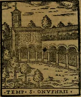An illustration from Descrittione di Roma antica e moderna : nella quale si contengono chiese, monasterij, hospedali, compagnie, collegij e seminarij, tempij, teatri, anfiteatri, naumachie, cerchi, fori, curie, palazzi, e statue, librerie, musei, pitture, sculture, & i nomi de gli artefici : indice de'sommi pontefici, imperatori e duchi : con due copiosissime tauole (1643)