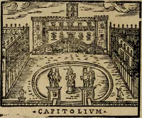 Picture 245 of 366 from Descrittione di Roma antica e moderna : nella quale si contengono chiese, monasterij, hospedali, compagnie, collegij e seminarij, tempij, teatri, anfiteatri, naumachie, cerchi, fori, curie, palazzi, e statue, librerie, musei, pitture, sculture, & i nomi de gli artefici : indice de'sommi pontefici, imperatori e duchi : con due copiosissime tauole (1643), leaf 637