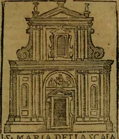 An illustration from Descrittione di Roma antica e moderna : nella quale si contengono chiese, monasterij, hospedali, compagnie, collegij e seminarij, tempij, teatri, anfiteatri, naumachie, cerchi, fori, curie, palazzi, e statue, librerie, musei, pitture, sculture, & i nomi de gli artefici : indice de'sommi pontefici, imperatori e duchi : con due copiosissime tauole (1643)