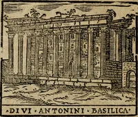 An illustration from Descrittione di Roma antica e moderna : nella quale si contengono chiese, monasterij, hospedali, compagnie, collegij e seminarij, tempij, teatri, anfiteatri, naumachie, cerchi, fori, curie, palazzi, e statue, librerie, musei, pitture, sculture, & i nomi de gli artefici : indice de'sommi pontefici, imperatori e duchi : con due copiosissime tauole (1643)