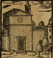 An illustration from Descrittione di Roma antica e moderna : nella quale si contengono chiese, monasterij, hospedali, compagnie, collegij e seminarij, tempij, teatri, anfiteatri, naumachie, cerchi, fori, curie, palazzi, e statue, librerie, musei, pitture, sculture, & i nomi de gli artefici : indice de'sommi pontefici, imperatori e duchi : con due copiosissime tauole (1643)