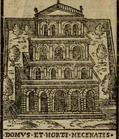 An illustration from Descrittione di Roma antica e moderna : nella quale si contengono chiese, monasterij, hospedali, compagnie, collegij e seminarij, tempij, teatri, anfiteatri, naumachie, cerchi, fori, curie, palazzi, e statue, librerie, musei, pitture, sculture, & i nomi de gli artefici : indice de'sommi pontefici, imperatori e duchi : con due copiosissime tauole (1643)