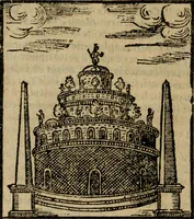 An illustration from Descrittione di Roma antica e moderna : nella quale si contengono chiese, monasterij, hospedali, compagnie, collegij e seminarij, tempij, teatri, anfiteatri, naumachie, cerchi, fori, curie, palazzi, e statue, librerie, musei, pitture, sculture, & i nomi de gli artefici : indice de'sommi pontefici, imperatori e duchi : con due copiosissime tauole (1643)