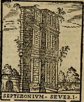 An illustration from Descrittione di Roma antica e moderna : nella quale si contengono chiese, monasterij, hospedali, compagnie, collegij e seminarij, tempij, teatri, anfiteatri, naumachie, cerchi, fori, curie, palazzi, e statue, librerie, musei, pitture, sculture, & i nomi de gli artefici : indice de'sommi pontefici, imperatori e duchi : con due copiosissime tauole (1643)