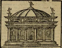 An illustration from Descrittione di Roma antica e moderna : nella quale si contengono chiese, monasterij, hospedali, compagnie, collegij e seminarij, tempij, teatri, anfiteatri, naumachie, cerchi, fori, curie, palazzi, e statue, librerie, musei, pitture, sculture, & i nomi de gli artefici : indice de'sommi pontefici, imperatori e duchi : con due copiosissime tauole (1643)