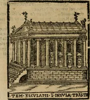 An illustration from Descrittione di Roma antica e moderna : nella quale si contengono chiese, monasterij, hospedali, compagnie, collegij e seminarij, tempij, teatri, anfiteatri, naumachie, cerchi, fori, curie, palazzi, e statue, librerie, musei, pitture, sculture, & i nomi de gli artefici : indice de'sommi pontefici, imperatori e duchi : con due copiosissime tauole (1643)