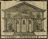 An illustration from Descrittione di Roma antica e moderna : nella quale si contengono chiese, monasterij, hospedali, compagnie, collegij e seminarij, tempij, teatri, anfiteatri, naumachie, cerchi, fori, curie, palazzi, e statue, librerie, musei, pitture, sculture, & i nomi de gli artefici : indice de'sommi pontefici, imperatori e duchi : con due copiosissime tauole (1643)