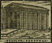 An illustration from Descrittione di Roma antica e moderna : nella quale si contengono chiese, monasterij, hospedali, compagnie, collegij e seminarij, tempij, teatri, anfiteatri, naumachie, cerchi, fori, curie, palazzi, e statue, librerie, musei, pitture, sculture, & i nomi de gli artefici : indice de'sommi pontefici, imperatori e duchi : con due copiosissime tauole (1643)