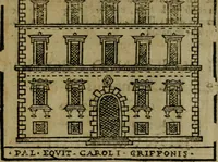 An illustration from Descrittione di Roma antica e moderna : nella quale si contengono chiese, monasterij, hospedali, compagnie, collegij e seminarij, tempij, teatri, anfiteatri, naumachie, cerchi, fori, curie, palazzi, e statue, librerie, musei, pitture, sculture, & i nomi de gli artefici : indice de'sommi pontefici, imperatori e duchi : con due copiosissime tauole (1643)