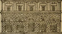 An illustration from Descrittione di Roma antica e moderna : nella quale si contengono chiese, monasterij, hospedali, compagnie, collegij e seminarij, tempij, teatri, anfiteatri, naumachie, cerchi, fori, curie, palazzi, e statue, librerie, musei, pitture, sculture, & i nomi de gli artefici : indice de'sommi pontefici, imperatori e duchi : con due copiosissime tauole (1643)