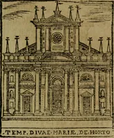 An illustration from Descrittione di Roma antica e moderna : nella quale si contengono chiese, monasterij, hospedali, compagnie, collegij e seminarij, tempij, teatri, anfiteatri, naumachie, cerchi, fori, curie, palazzi, e statue, librerie, musei, pitture, sculture, & i nomi de gli artefici : indice de'sommi pontefici, imperatori e duchi : con due copiosissime tauole (1643)