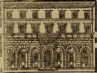 An illustration from Descrittione di Roma antica e moderna : nella quale si contengono chiese, monasterij, hospedali, compagnie, collegij e seminarij, tempij, teatri, anfiteatri, naumachie, cerchi, fori, curie, palazzi, e statue, librerie, musei, pitture, sculture, & i nomi de gli artefici : indice de'sommi pontefici, imperatori e duchi : con due copiosissime tauole (1643)
