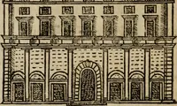 An illustration from Descrittione di Roma antica e moderna : nella quale si contengono chiese, monasterij, hospedali, compagnie, collegij e seminarij, tempij, teatri, anfiteatri, naumachie, cerchi, fori, curie, palazzi, e statue, librerie, musei, pitture, sculture, & i nomi de gli artefici : indice de'sommi pontefici, imperatori e duchi : con due copiosissime tauole (1643)